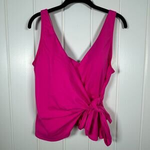 Lands’ End Side Tie Tankini Top Size 14 Hot Pink, Shelf Bra